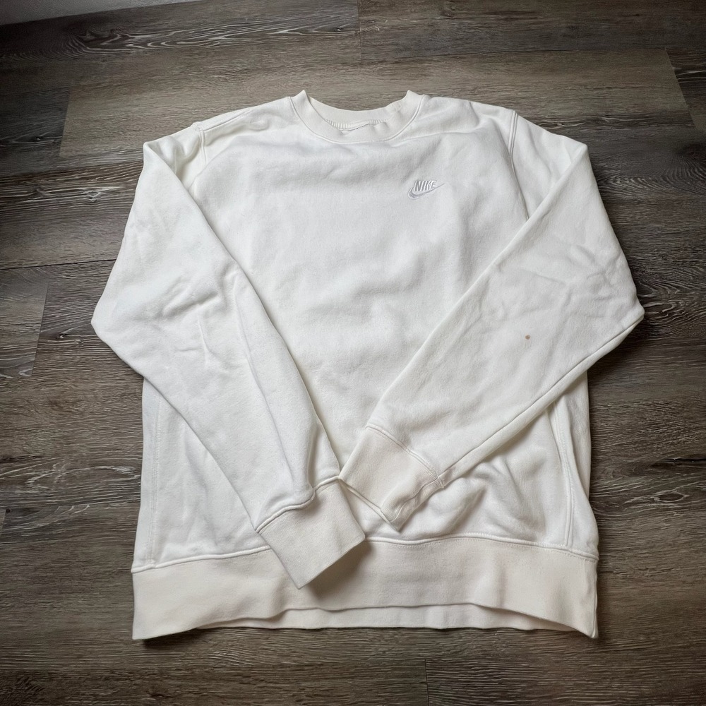 Nike Sweatshirt Mens Medium White Embroidered Logo Club Fleece Crewneck Pullover